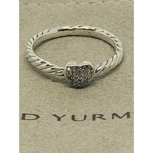 David Yurman Sterling Silver Classic Cable Heart Diamond Ring Size 7.25 - Picture 2 of 6